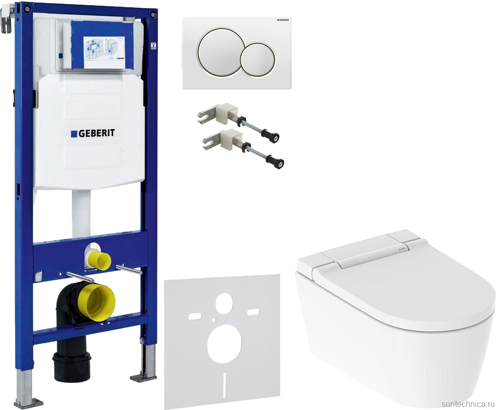 Комплект Умный унитаз Geberit AquaClean Sela 146.224.11.1 альпийский белый + Крепления Duofix 111.815.00.1 к стене + Звукоизоляция + Инсталляция UP 320 111.300.00.5 + Кнопка Sigma 01 115.770.11.5 белая