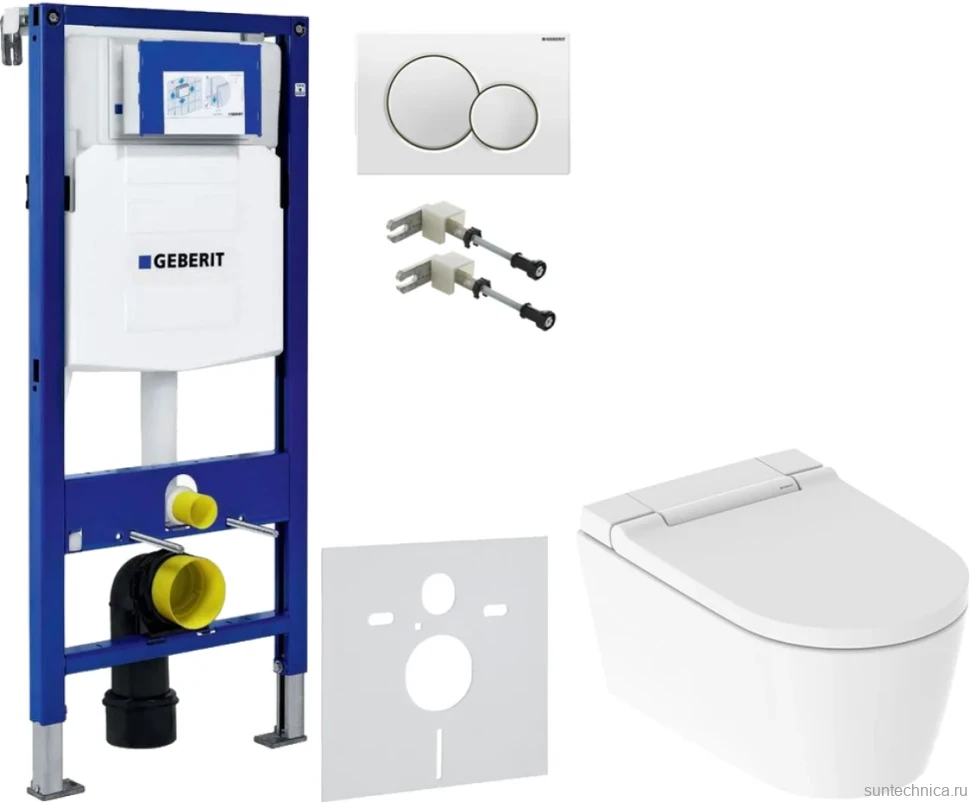 Комплект Умный унитаз Geberit AquaClean Sela 146.224.11.1 альпийский белый + Крепления Duofix 111.815.00.1 к стене + Звукоизоляция + Инсталляция UP 320 111.300.00.5 + Кнопка Sigma 01 115.770.11.5 белая