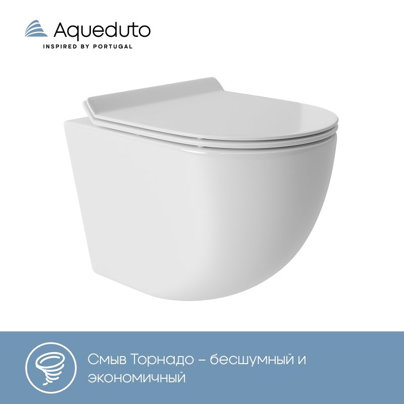 Комплект Унитаз подвесной Aqueduto Ovo Tornado OVOT0110 безободковый, с микролифтом, белый глянцевый + Инсталляция STWORKI + Кнопка Хельсинки 500471 черная матовая