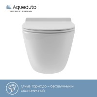 Комплект Унитаз подвесной Aqueduto Ovo Tornado OVOT0110 безободковый, с микролифтом, белый глянцевый + Инсталляция STWORKI + Кнопка Хельсинки 500471 черная матовая
