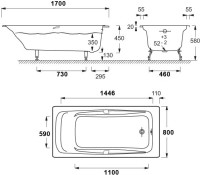 Чугунная ванна Jacob Delafon Repos 170x80 см, встраиваемая, белая, на ножках, с ручками