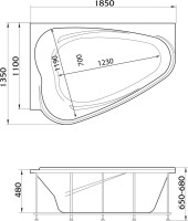 Акриловая ванна Marka One Love R 185x135 см, угловая, правая, пристенная, белая, асимметричная, с каркасом, для двоих