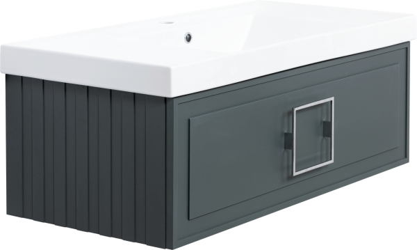 Тумба с раковиной La Fenice Cubo 100 подвесная, grigio, ручка хром, раковина Cubo 100