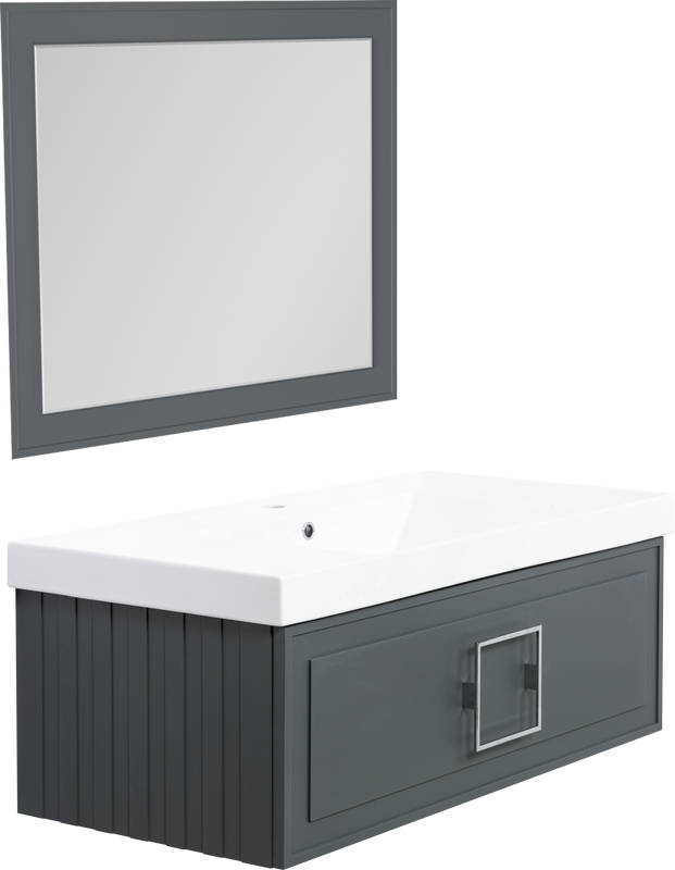 Тумба с раковиной La Fenice Cubo 100 подвесная, grigio, ручка хром, раковина Cubo 100