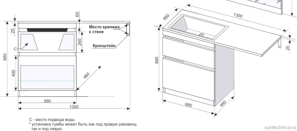 Тумба с раковиной Style Line Даллас Даллас 130 Люкс Plus, напольная, белая (уценка: сколы)