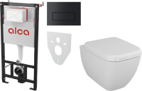 Комплект Унитаз подвесной VitrA Shift 7742B003-0075 белый глянцевый + Крышка 91-003-009 с микролифтом, петли хром + Инсталляция AlcaPlast AM101/1120-4:1 RU M578-0001 кнопка смыва черная
