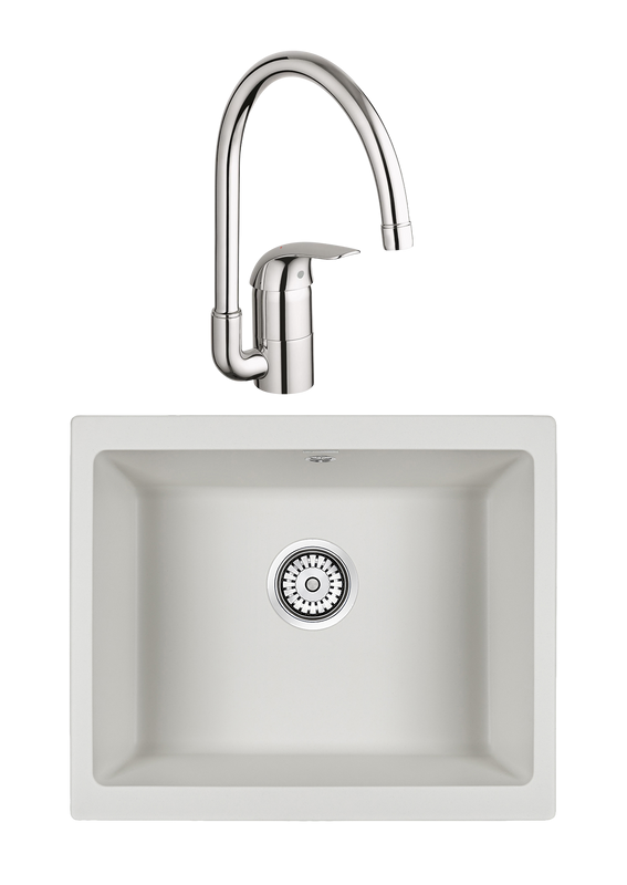 Комплект Мойка Paulmark Gera 60 PM205546-WH белый + Смеситель Grohe Euroeco