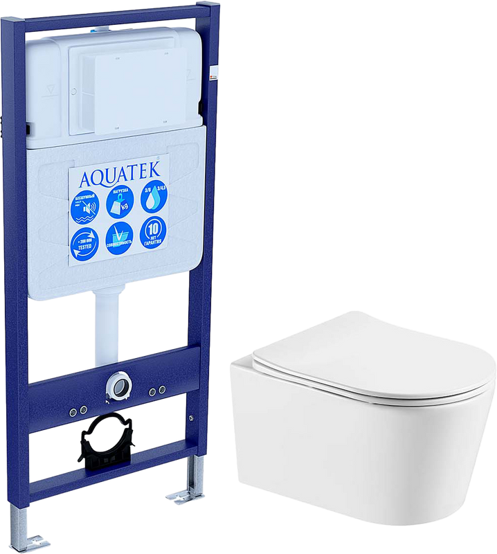 Комплект Унитаз подвесной AQUATEK Оберон Т AQ1365T-00 безободковый, с микролифтом + Инсталляция Standard INS-0000012