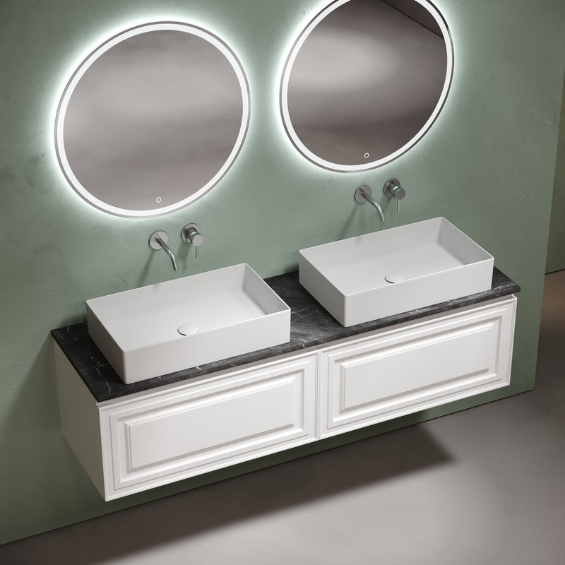 Тумба с раковиной Sancos Very 160 bianco, столешница черный мрамор TT160A1, раковина CN6070