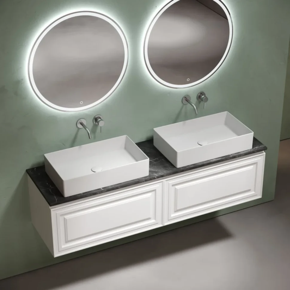 Тумба с раковиной Sancos Very 160 bianco, столешница черный мрамор TT160A1, раковина CN6070