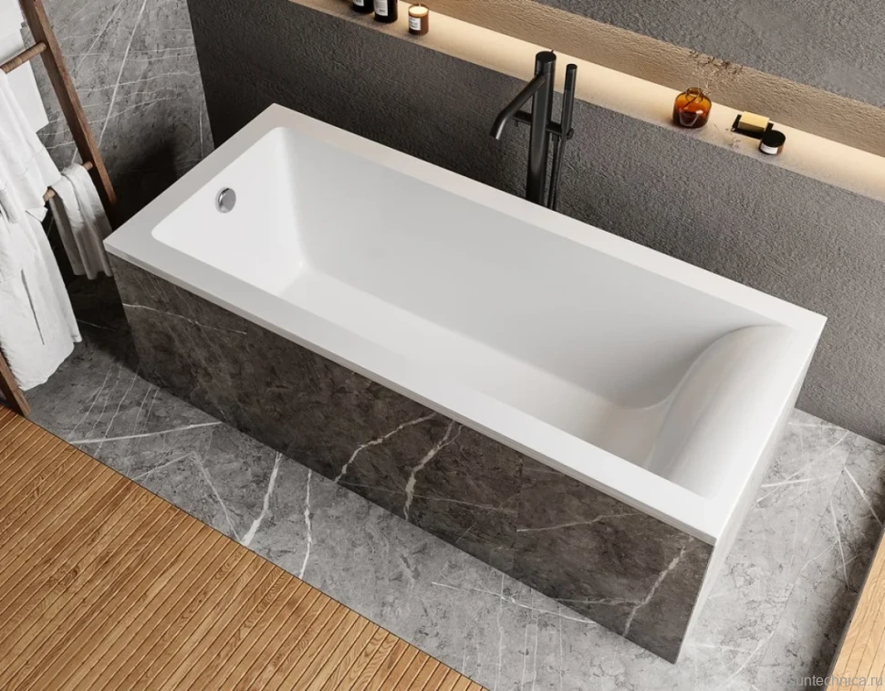 Ванна из искусственного камня Marmo Bagno Ницца 180x80 см, встраиваемая, белая, на ножках