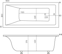 Ванна из искусственного камня Marmo Bagno Ницца 180x80 см, встраиваемая, белая, на ножках