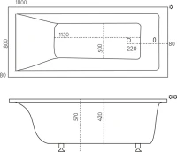 Ванна из искусственного камня Marmo Bagno Ницца 180x80 см, встраиваемая, белая, на ножках