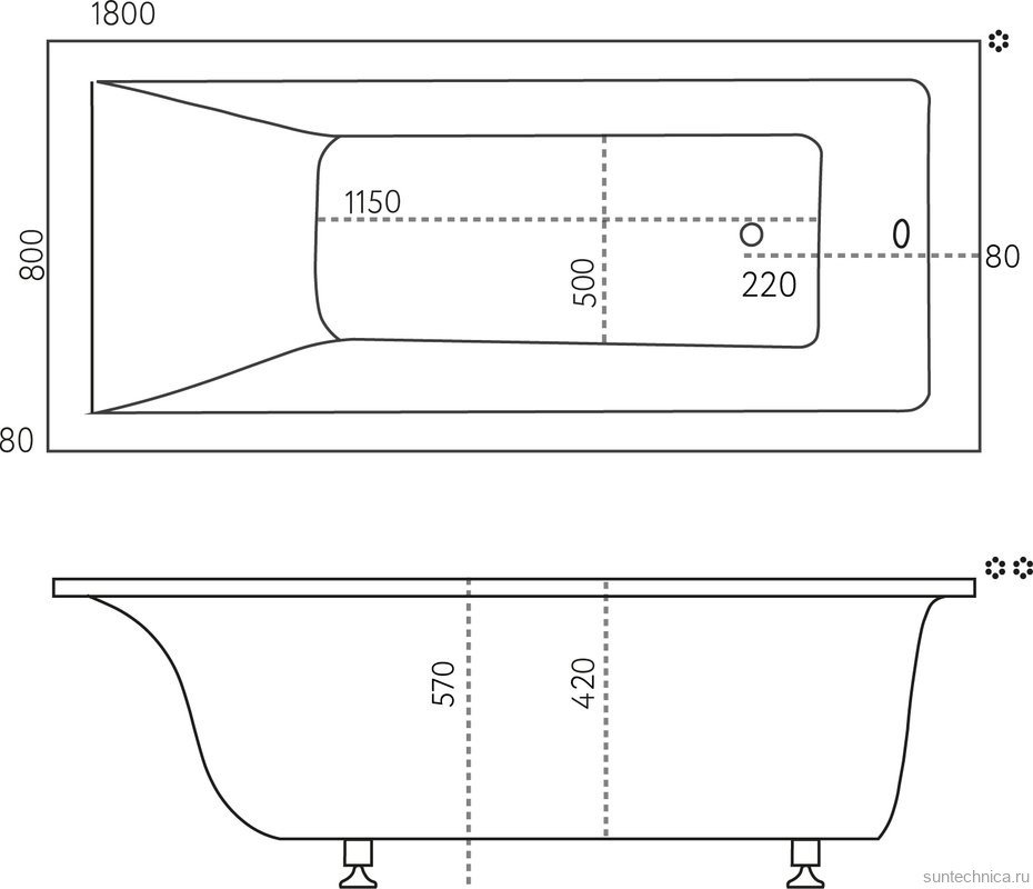 Ванна из искусственного камня Marmo Bagno Ницца 180x80 см, встраиваемая, белая, на ножках
