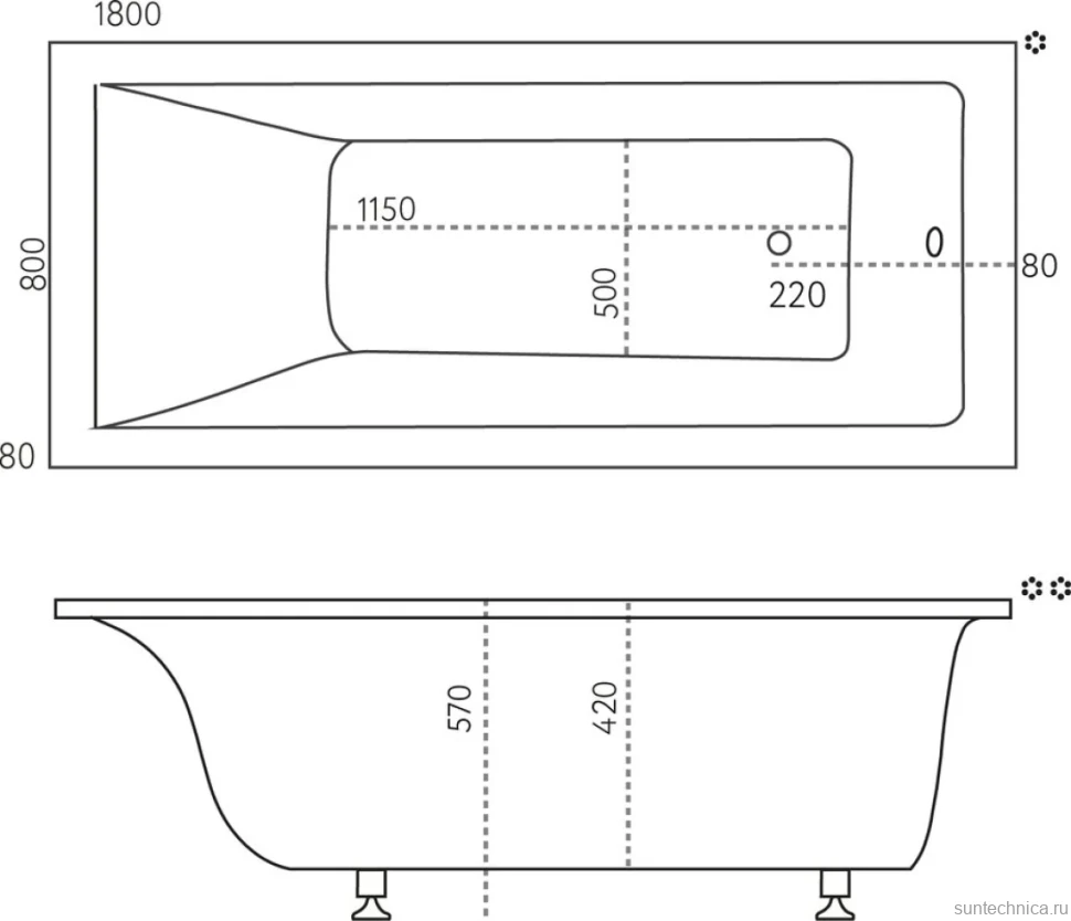 Ванна из искусственного камня Marmo Bagno Ницца 180x80 см, встраиваемая, белая, на ножках