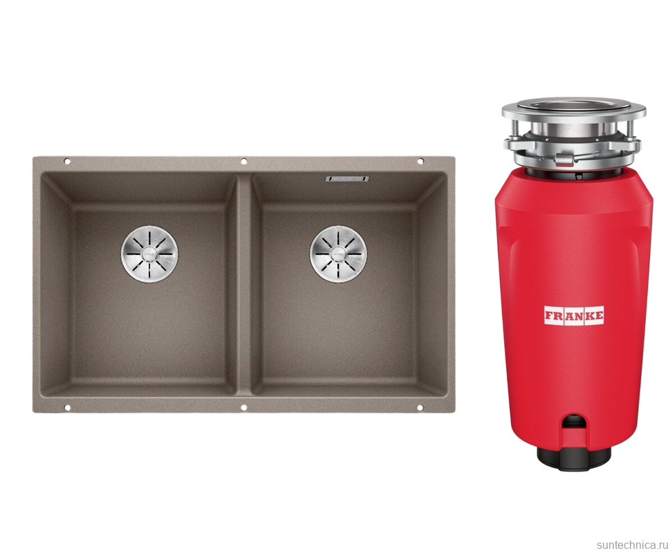 Комплект Мойка Blanco Subline 350/350-U серый беж + Измельчитель Franke