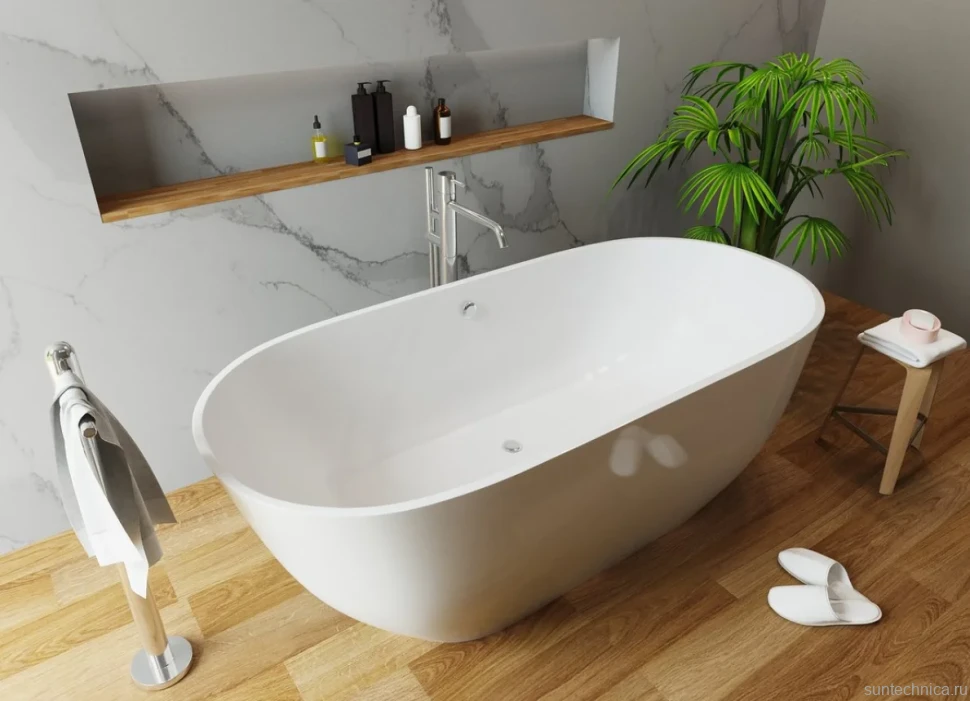 Ванна из искусственного камня Эстет Майами ФР-00003615 170x80 см, отдельностоящая, белая, овальная