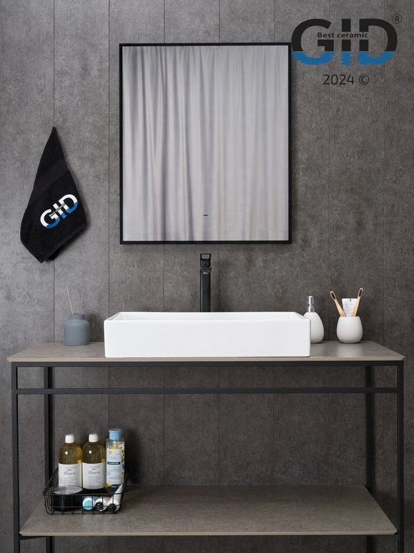 Накладная раковина GID Geometrico N9496 61 глянцевая белая, прямоугольная, фаянс