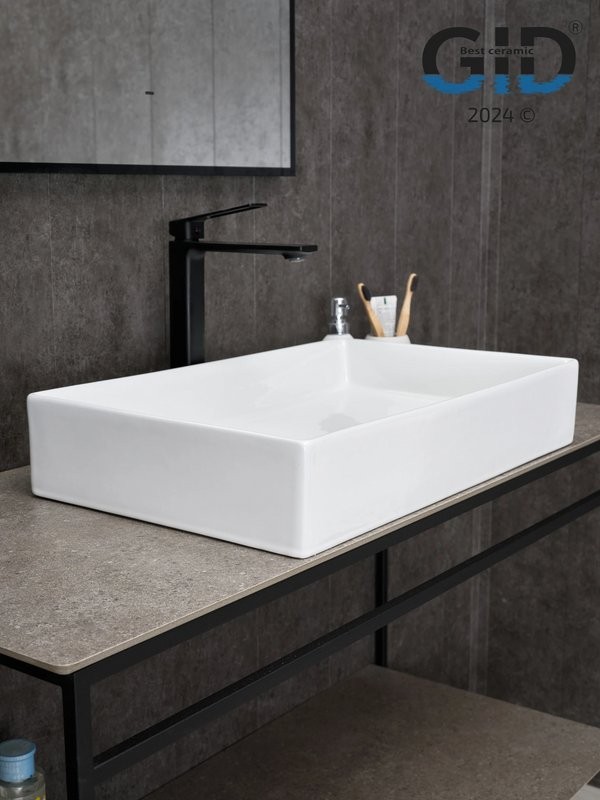 Накладная раковина GID Geometrico N9496 61 глянцевая белая, прямоугольная, фаянс