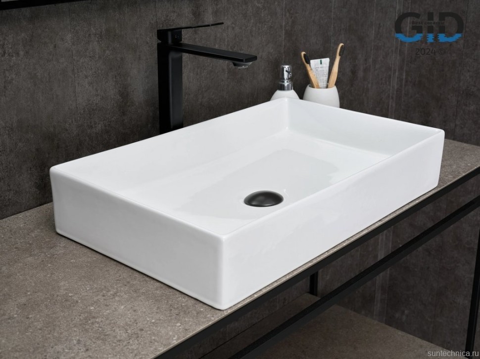 Накладная раковина GID Geometrico N9496 61 глянцевая белая, прямоугольная, фаянс