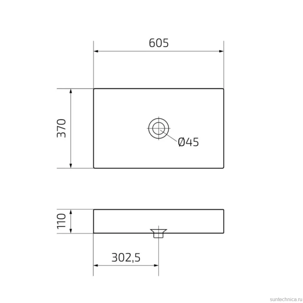 Накладная раковина GID Geometrico N9496 61 глянцевая белая, прямоугольная, фаянс