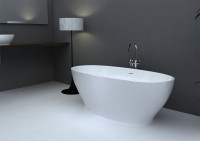 Акриловая ванна Abber AB9207 165x80 см, отдельностоящая, белая, овальная, с каркасом, со сливом-переливом