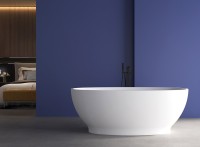Акриловая ванна Abber AB9207 165x80 см, отдельностоящая, белая, овальная, с каркасом, со сливом-переливом