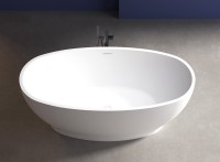 Акриловая ванна Abber AB9207 165x80 см, отдельностоящая, белая, овальная, с каркасом, со сливом-переливом