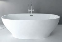 Акриловая ванна Abber AB9207 165x80 см, отдельностоящая, белая, овальная, с каркасом, со сливом-переливом