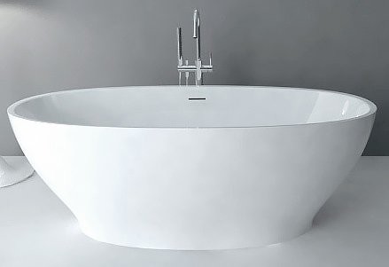 Акриловая ванна Abber AB9207 165x80 см, отдельностоящая, белая, овальная, с каркасом, со сливом-переливом