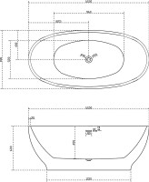 Акриловая ванна Abber AB9207 165x80 см, отдельностоящая, белая, овальная, с каркасом, со сливом-переливом