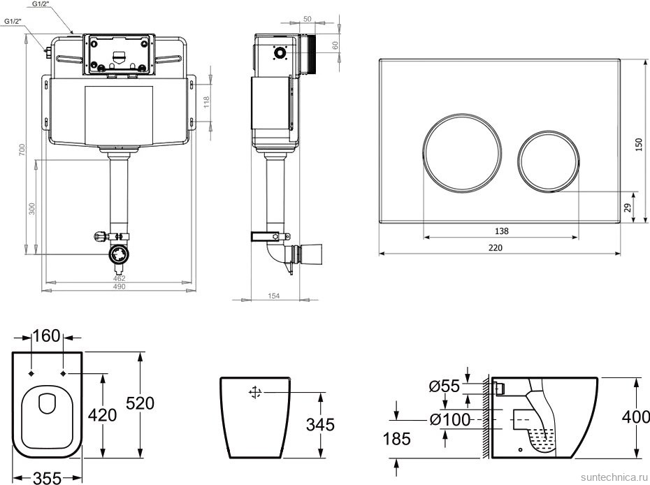 Комплект Lavinia Boho Унитаз приставной One 33024060 + Крышка-сиденье One 33290200 с микролифтом + Бачок скрытого монтажа RelFix 38020010 + Кнопка RelFix 380502MC