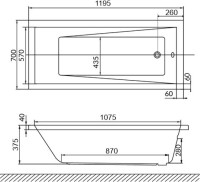 Акриловая ванна WHITECROSS Wave 120x70 см, встраиваемая, белый глянец, на ножках