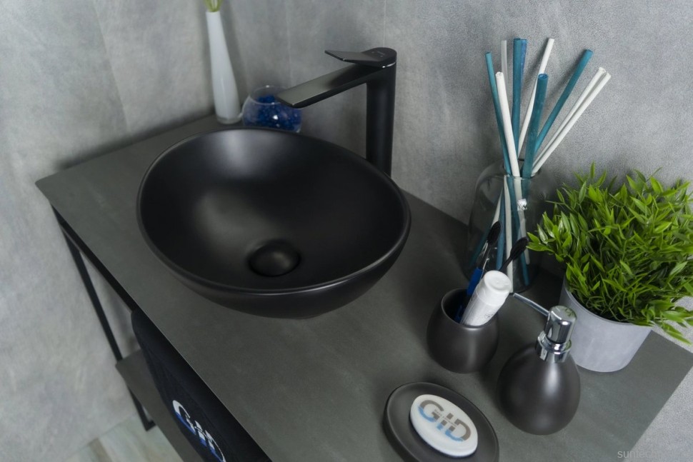 Накладная раковина GID Lago Nc901 41 матовая черная, овальная, фаянс