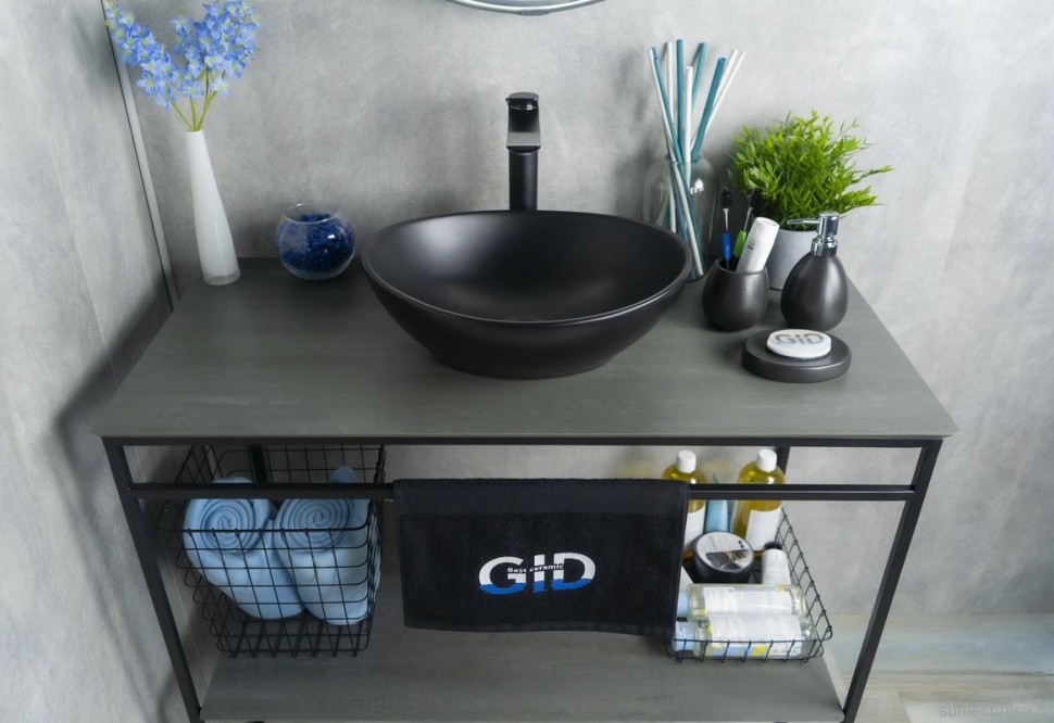 Накладная раковина GID Lago Nc901 41 матовая черная, овальная, фаянс