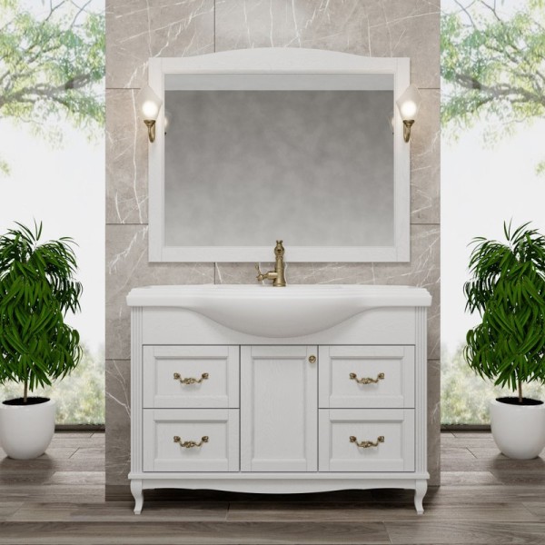 Мебель для ванной комнаты ValenHouse Эллина 120 белая, 4 ящика, 1 дверца, ручки бронза