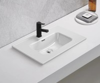 Мебельная раковина GID Integrado 9070s 71 накладная, глянцевая белая, прямоугольная, фаянс