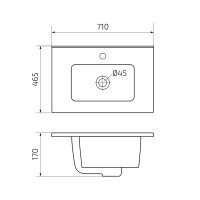 Мебельная раковина GID Integrado 9070s 71 накладная, глянцевая белая, прямоугольная, фаянс