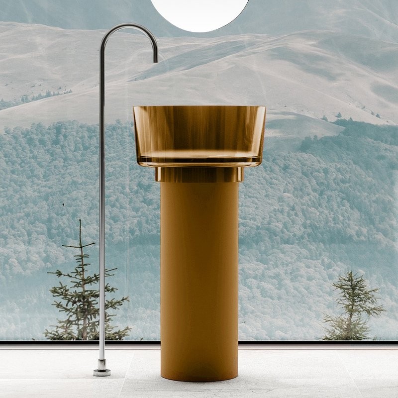 Раковина напольная Abber Kristall AT2702Vesuvian-H 45 глянцевая оливковая, круглая, моноблок