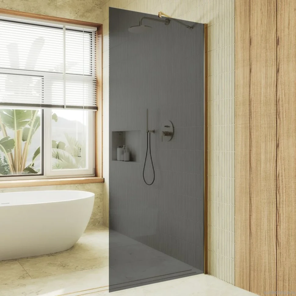 Душевая перегородка Maybahglass MGD-698-3ш 79 см, профиль золото, стекло графит