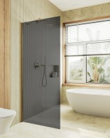 Душевая перегородка Maybahglass MGD-698-3ш 79 см, профиль золото, стекло графит