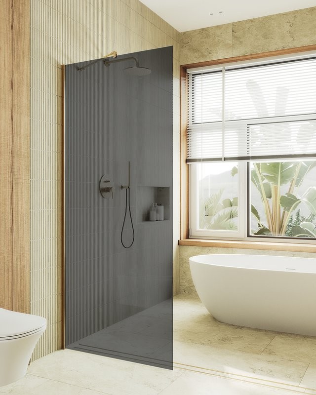Душевая перегородка Maybahglass MGD-698-3ш 79 см, профиль золото, стекло графит