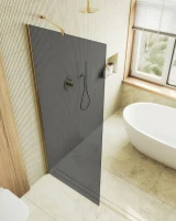 Душевая перегородка Maybahglass MGD-698-3ш 79 см, профиль золото, стекло графит