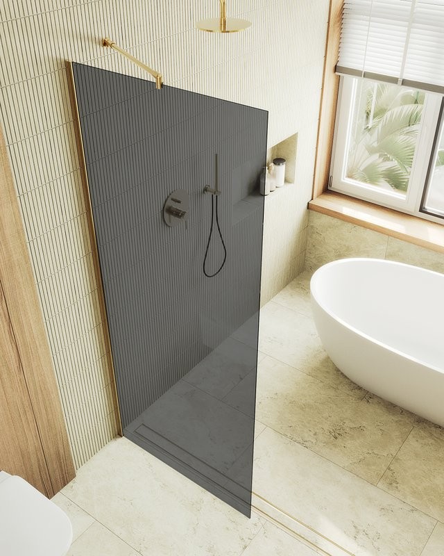 Душевая перегородка Maybahglass MGD-698-3ш 79 см, профиль золото, стекло графит