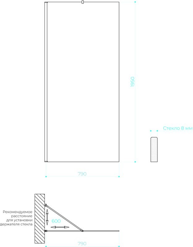 Душевая перегородка Maybahglass MGD-698-3ш 79 см, профиль золото, стекло графит