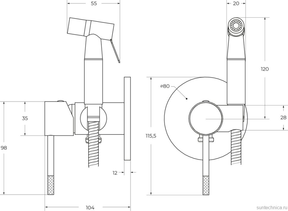 Гигиенический душ Cezares Relax RELAX-DIF-BORO С ВНУТРЕННЕЙ ЧАСТЬЮ, брашированное золото