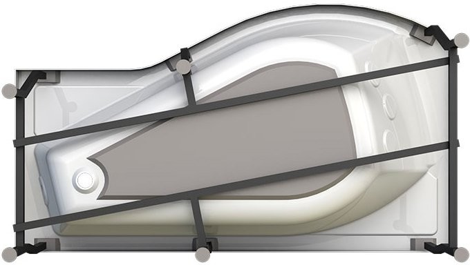 Акриловая ванна Radomir Vannesa Massage Миранда 2-76-2-2-0-209 баланс, R 170x95 см, угловая, правая, пристенная, с гидромассажем, белая, асимметричная, с каркасом, с экраном, со сливом-переливом