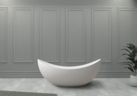 Ванна из искусственного камня Abber Stein AS9633 180x80 см, отдельностоящая, матовая белая, овальная, на ножках, с донным клапаном, фурнитура белая