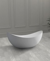 Ванна из искусственного камня Abber Stein AS9633 180x80 см, отдельностоящая, матовая белая, овальная, на ножках, с донным клапаном, фурнитура белая