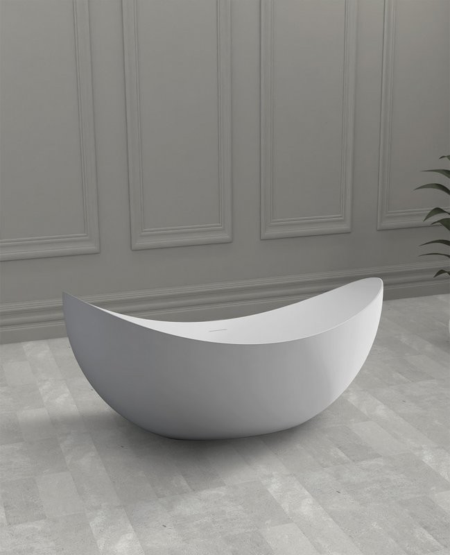 Ванна из искусственного камня Abber Stein AS9633 180x80 см, отдельностоящая, матовая белая, овальная, на ножках, с донным клапаном, фурнитура белая